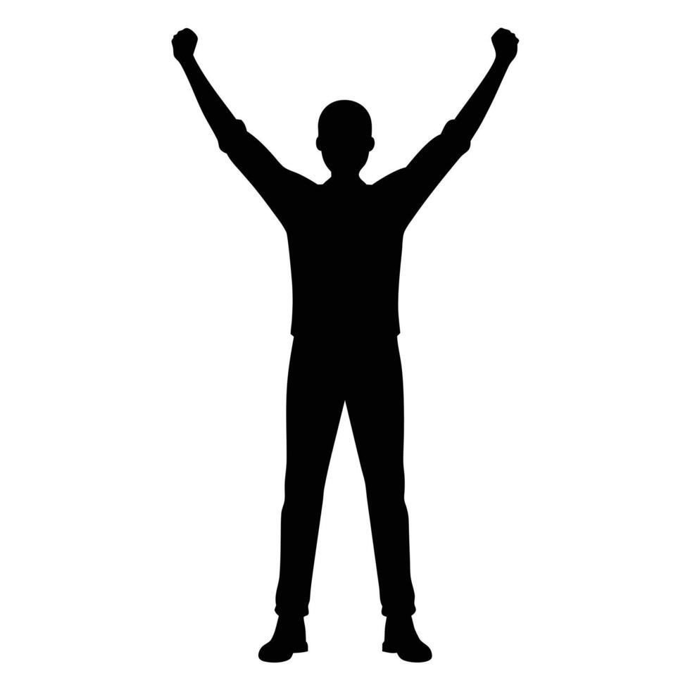 Silhouette of a man with arms up in victory vector