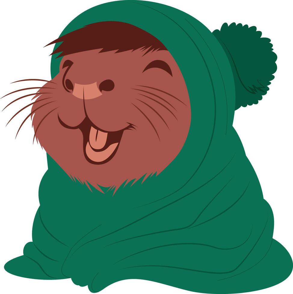 A cartoon brown beaver wearing a green scarf vector