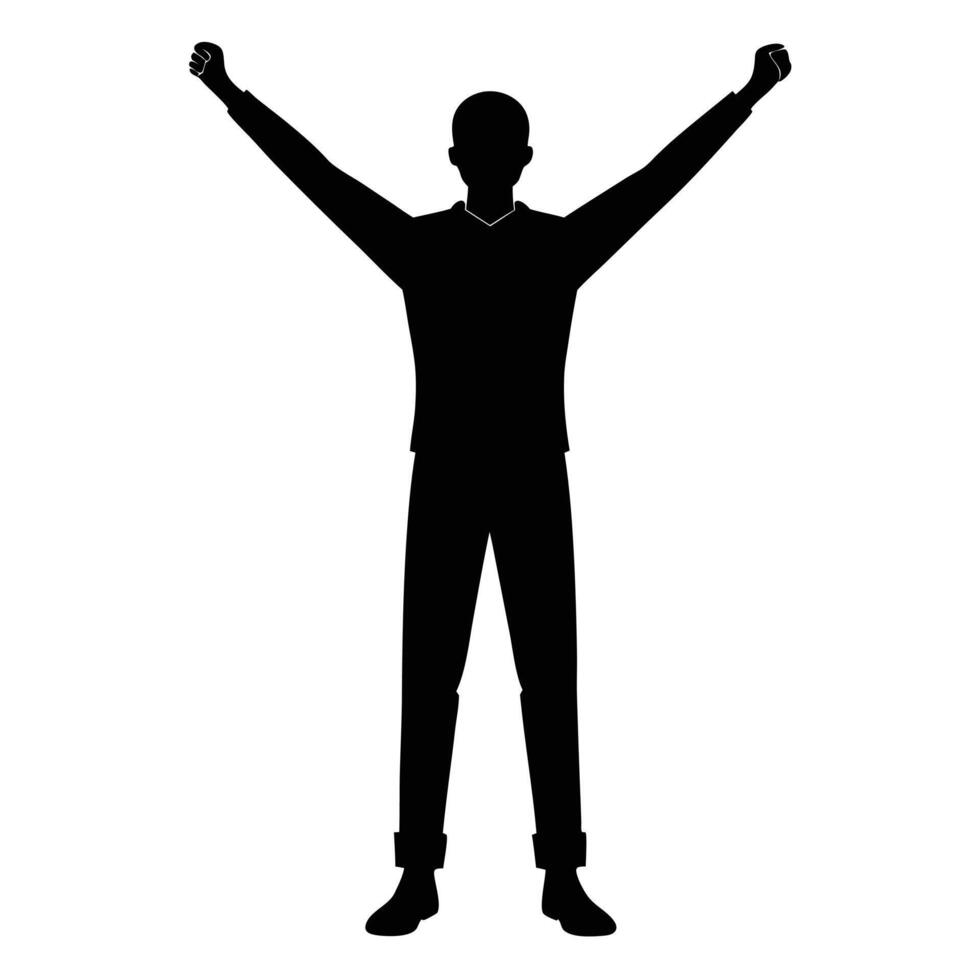 Silhouette of a man with arms up in victory vector