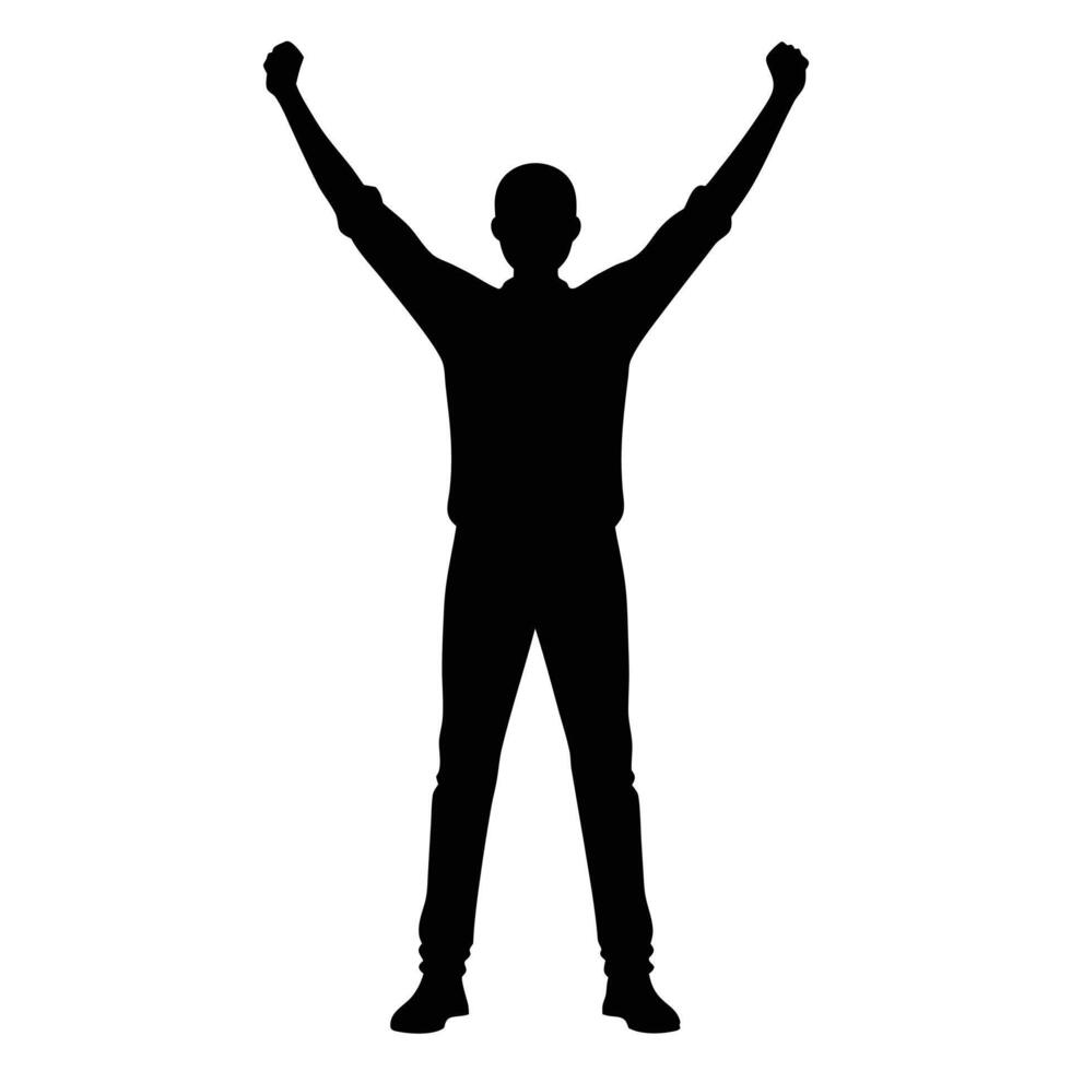 Silhouette of a man with arms up in victory vector