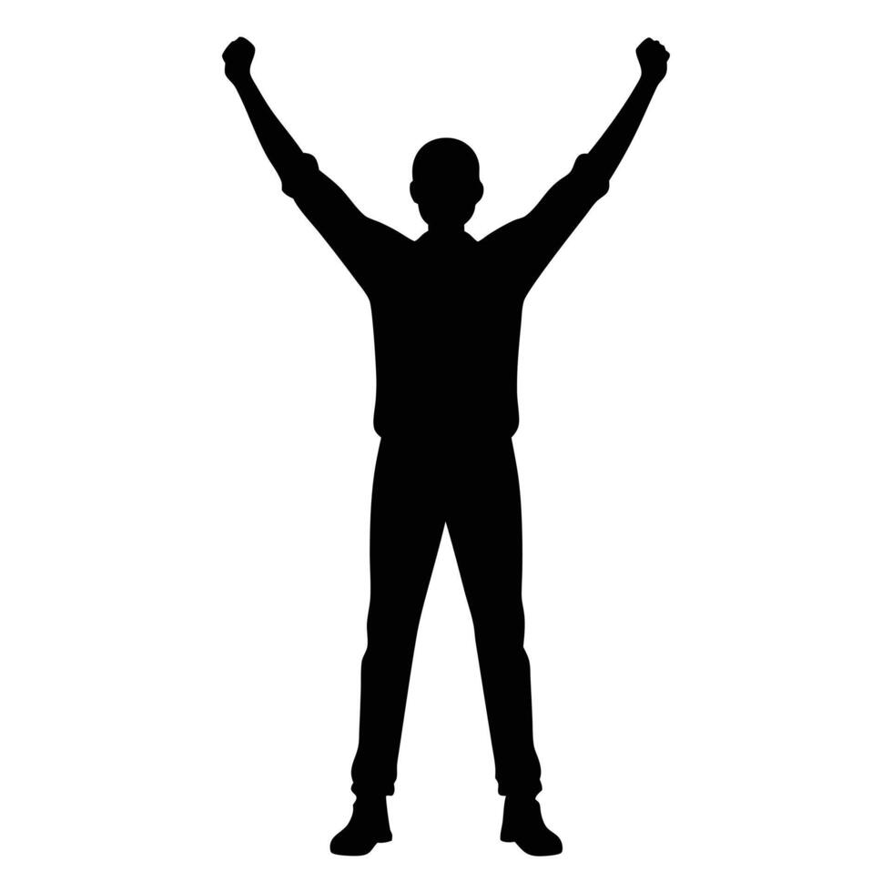 Silhouette of a man with arms up in victory vector