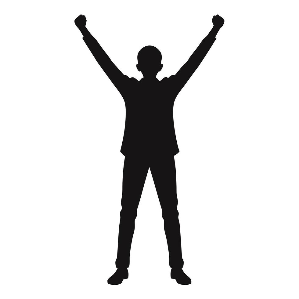 Silhouette of a man with arms up in victory vector