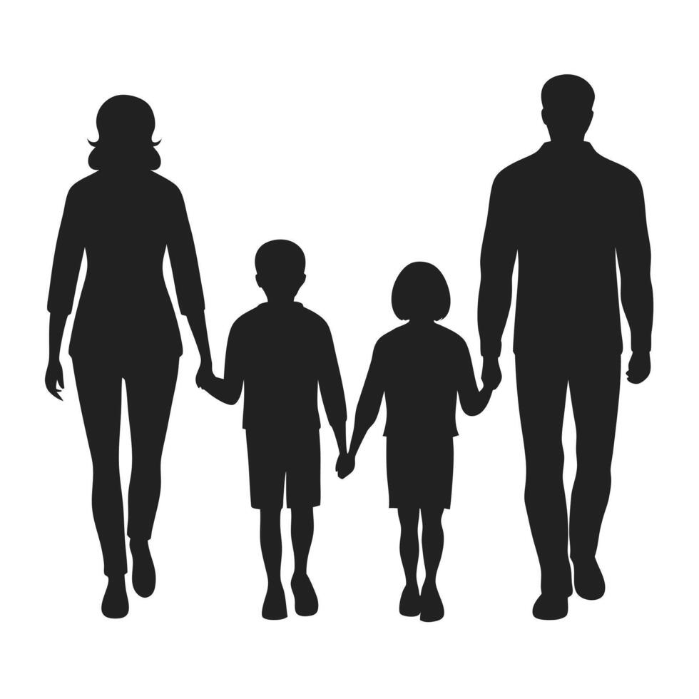 Silhouette of a family walking together vector