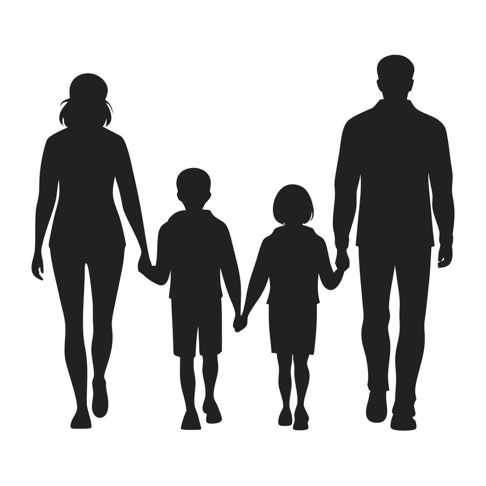 Silhouette of a family walking together vector