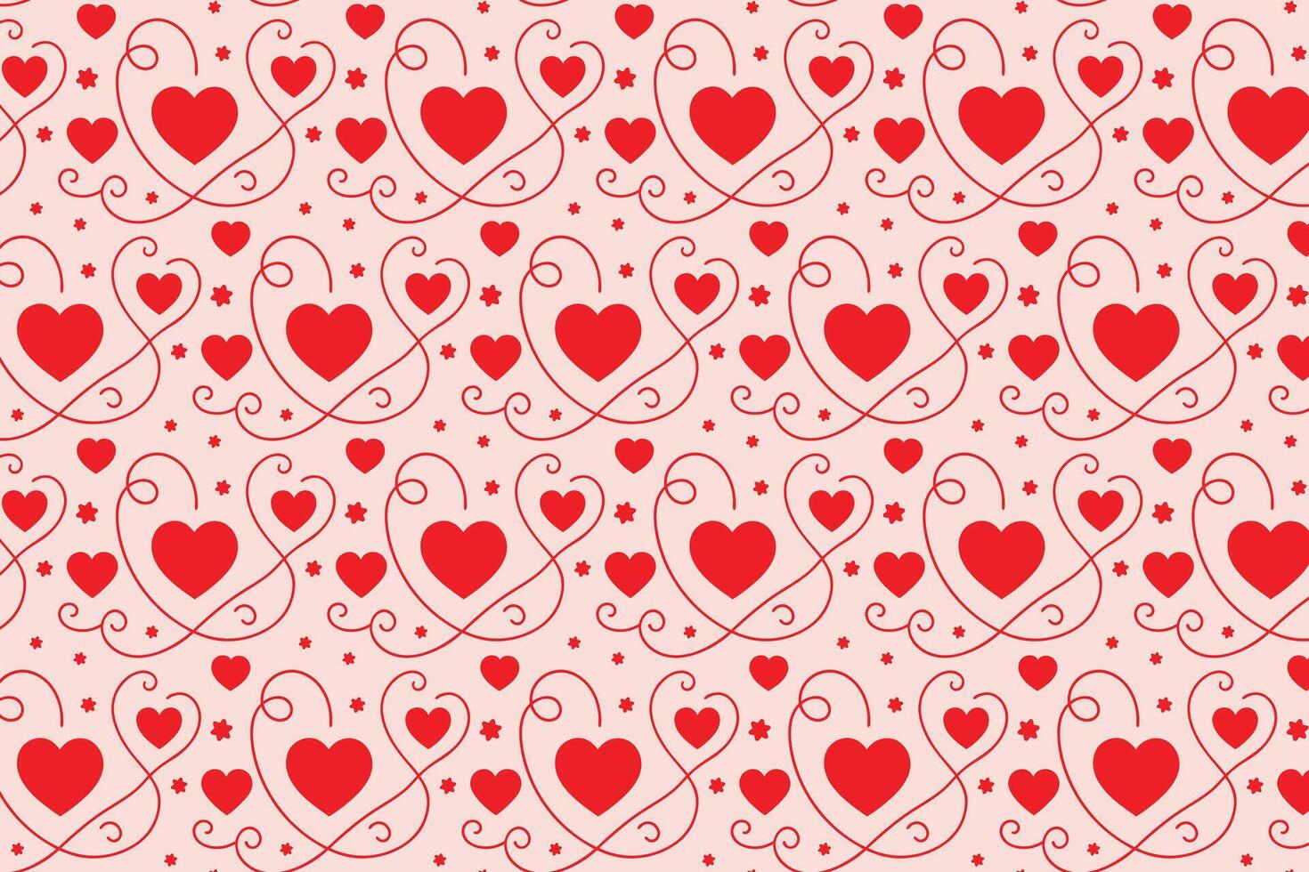 red hearts swirls pattern vector