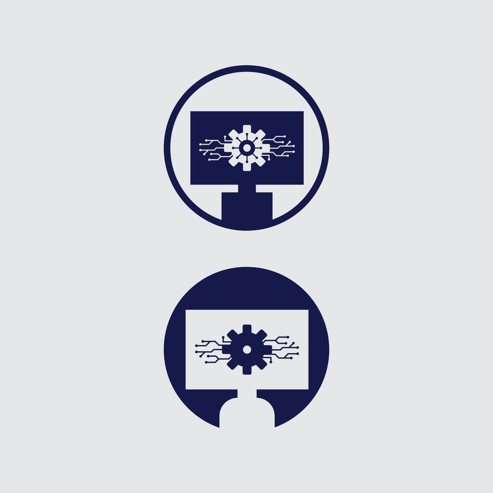 Tech gear logo design template. Technology Logo Template Design monitor vector