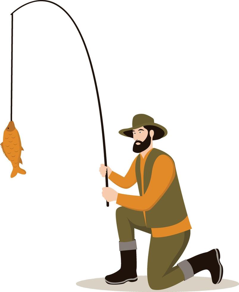 Fisherman Illustration with Fish vector