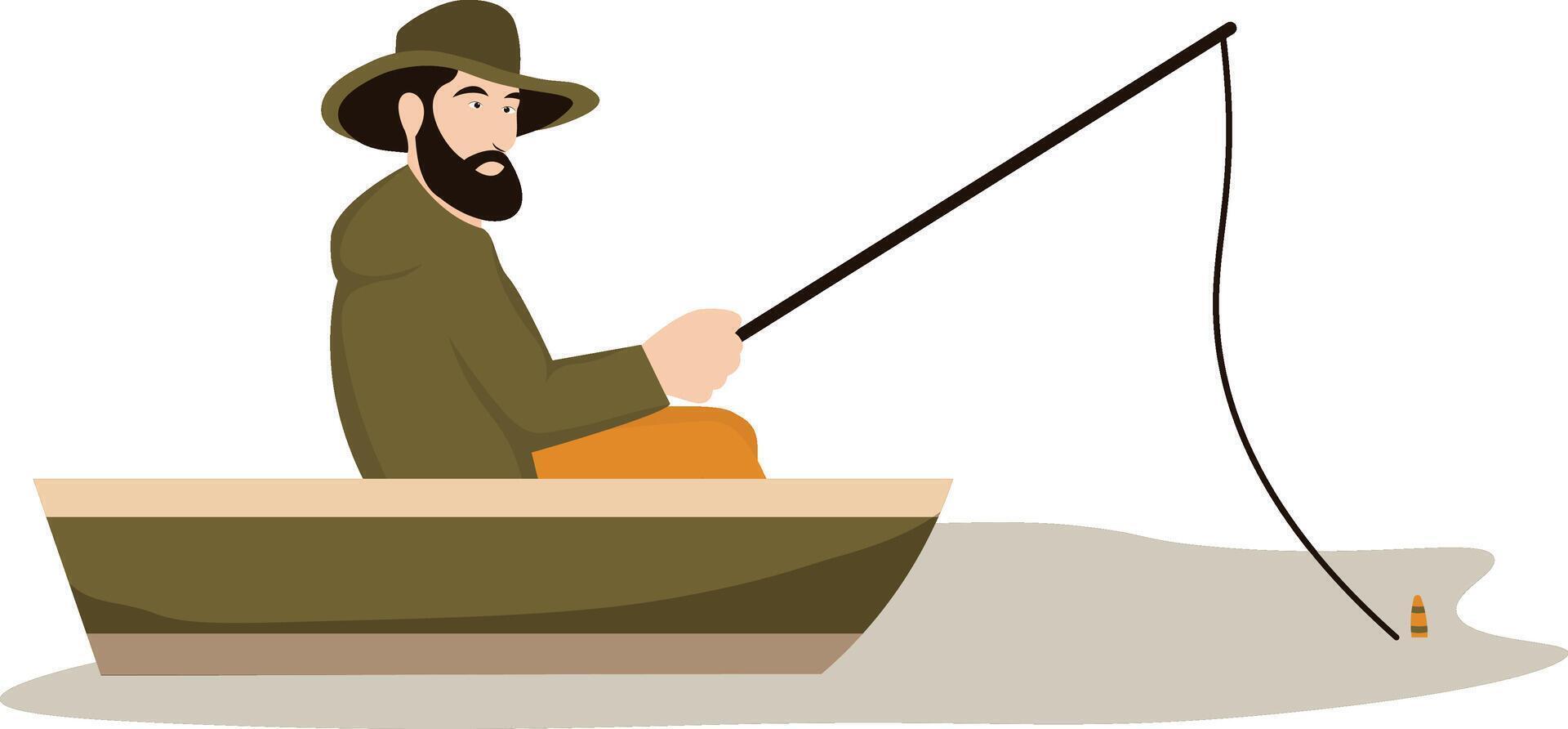 Fisherman Illustration with Boat vector