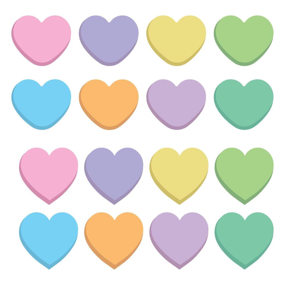Candy Hearts. Hearts for Valentine's Day. Sweet heart candies isolated on white background. Set of hearts. Valentine's Day sweets. Conversation hearts for love messages vector