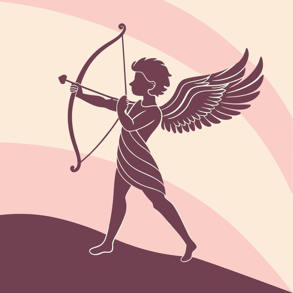 an illustration of an angel with wings and bow vector