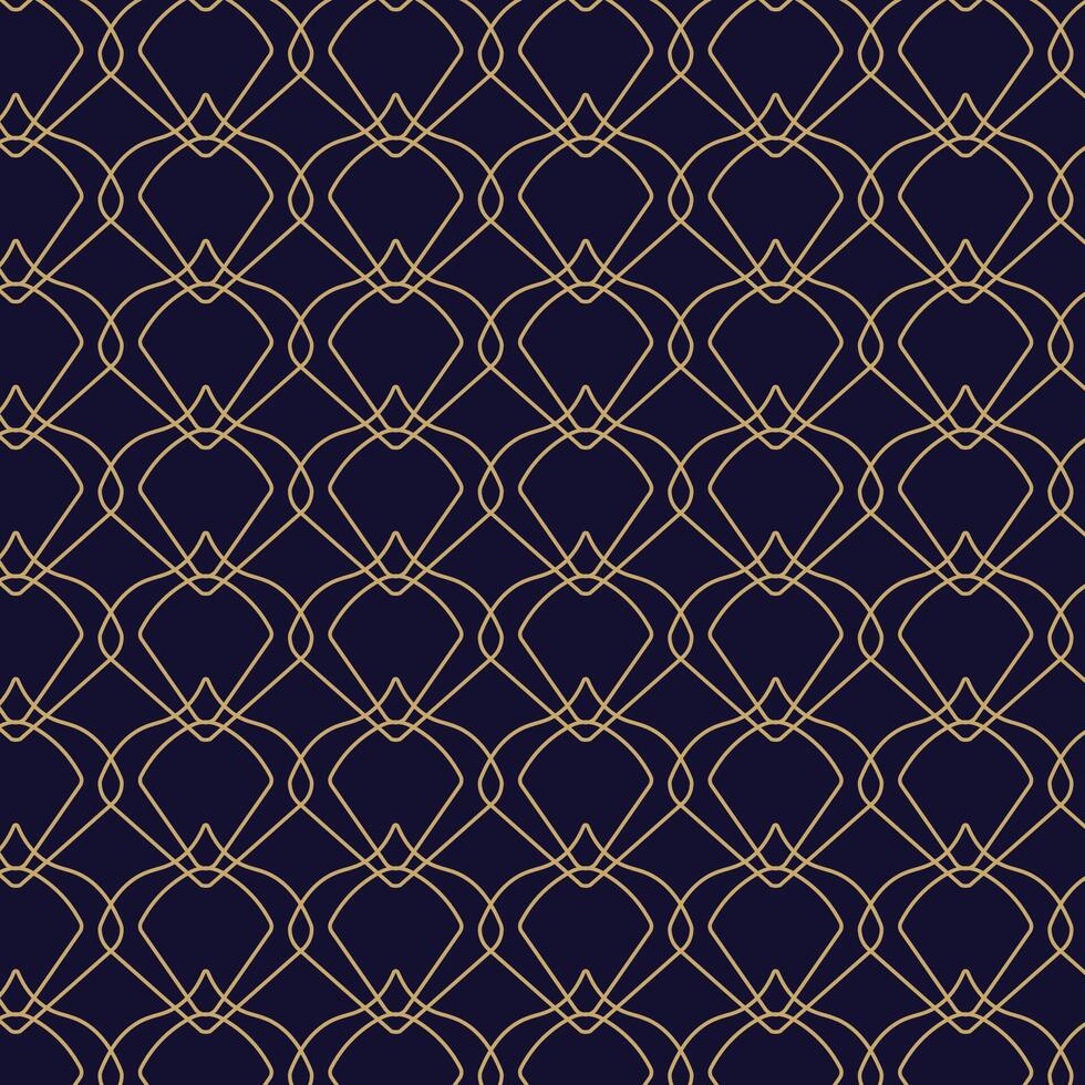 A seamless geometric pattern featuring golden lines on a navy background, creating a luxurious and stylish ornamental design. Perfect for decor, wallpaper, and artistic projects need an elegant touch. vector
