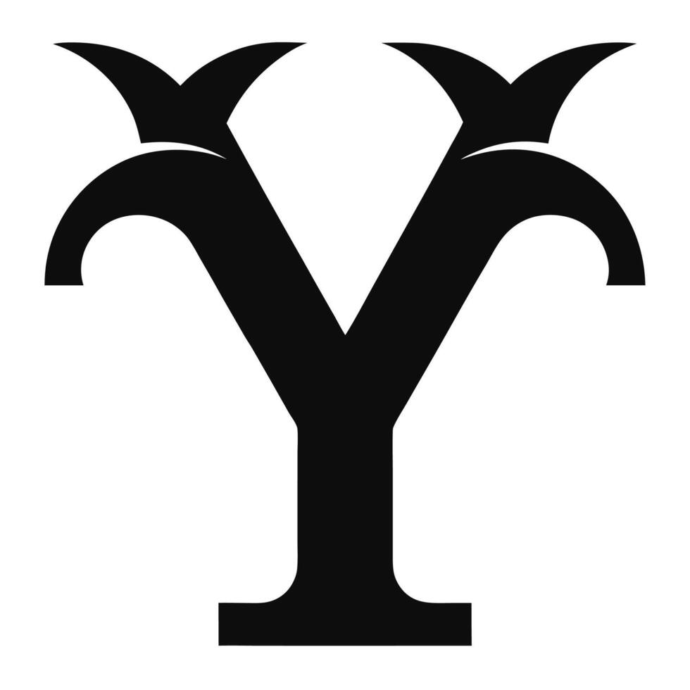 stylized letter Y, black and white graphic, symmetric design, bold typography, abstract logo vector
