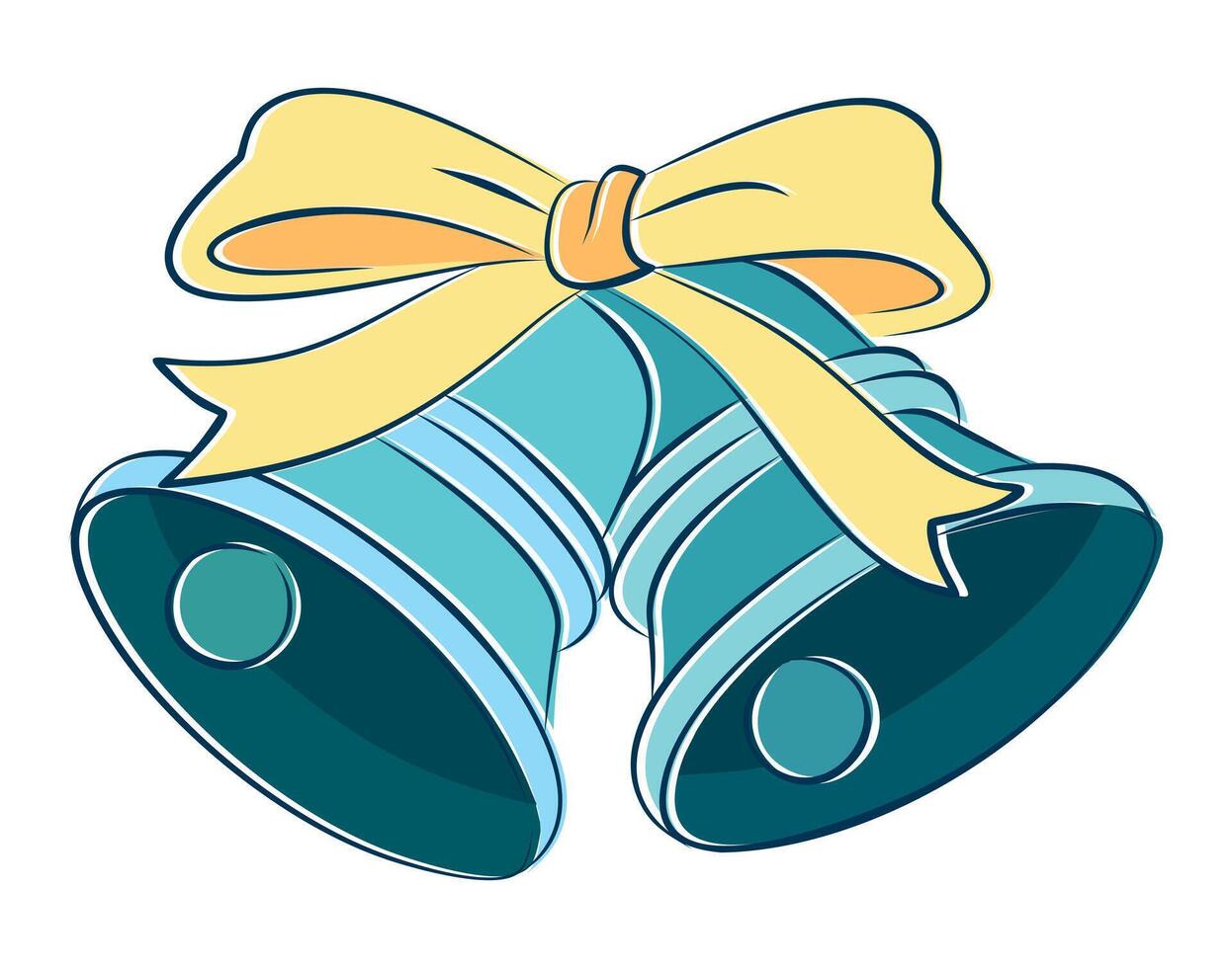 Sketch blue hand bells with a bow. vector