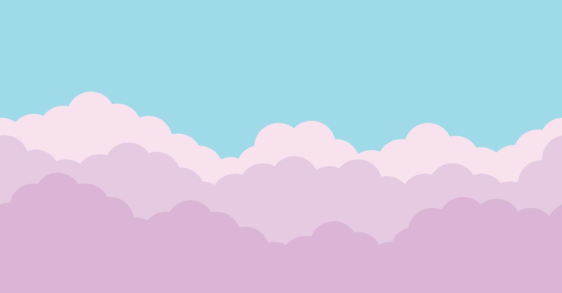 Seamless cloud border pattern. Blue sky with pink clouds background vector