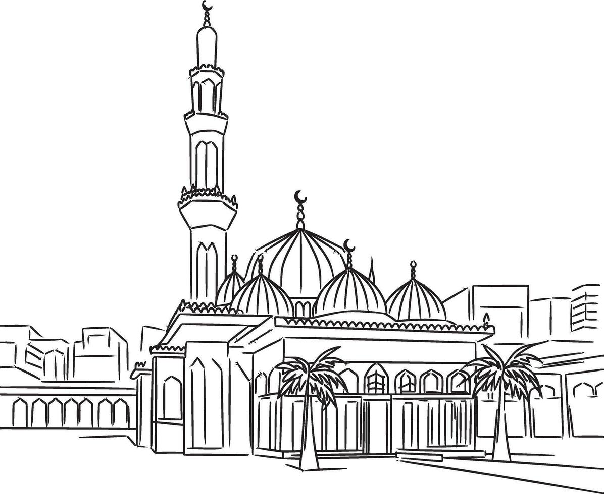 mosque Islamic architecture silhouette line work vector