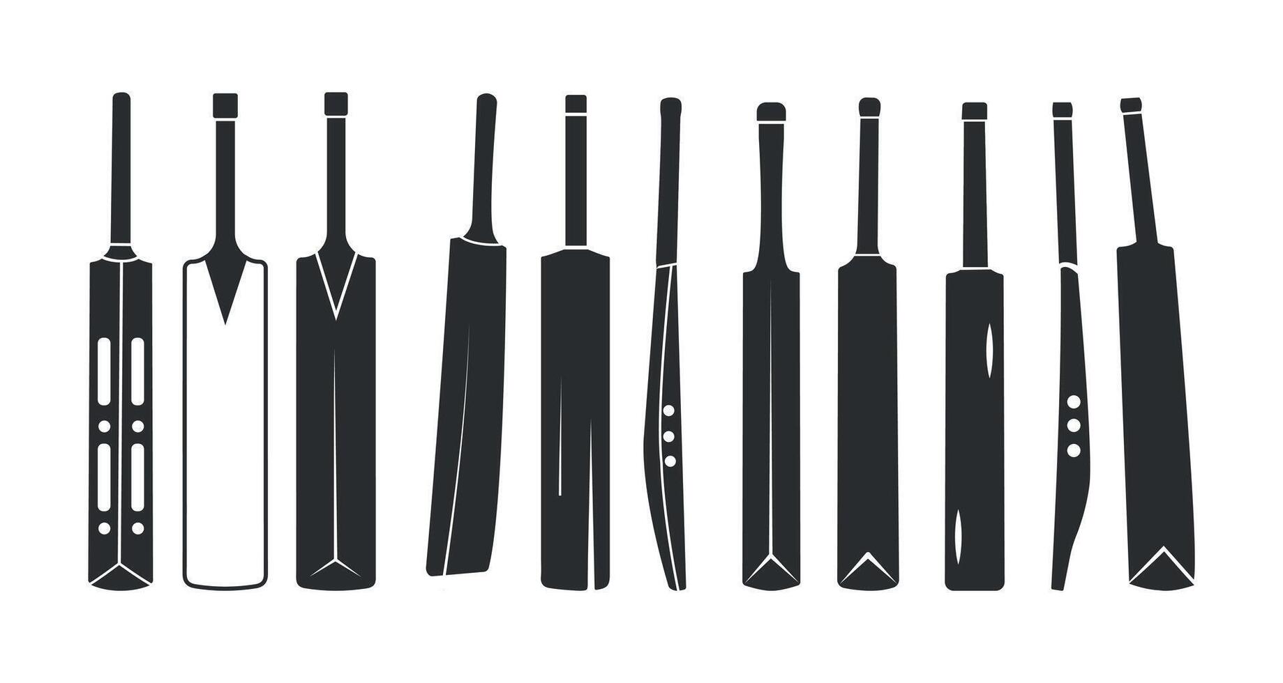 Cricket Bats Isolated Set, Cricket Sports Elements. Cricket Game Parts. Cricket Equipment Clip Art Bundle vector