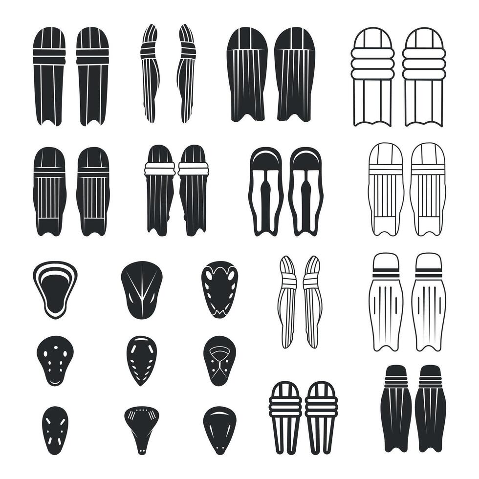 Gloves Clip Art Isolated Collection, Cricket Gloves Silhouette Icon Set, Professional Cricket Gloves Equipment Set. vector
