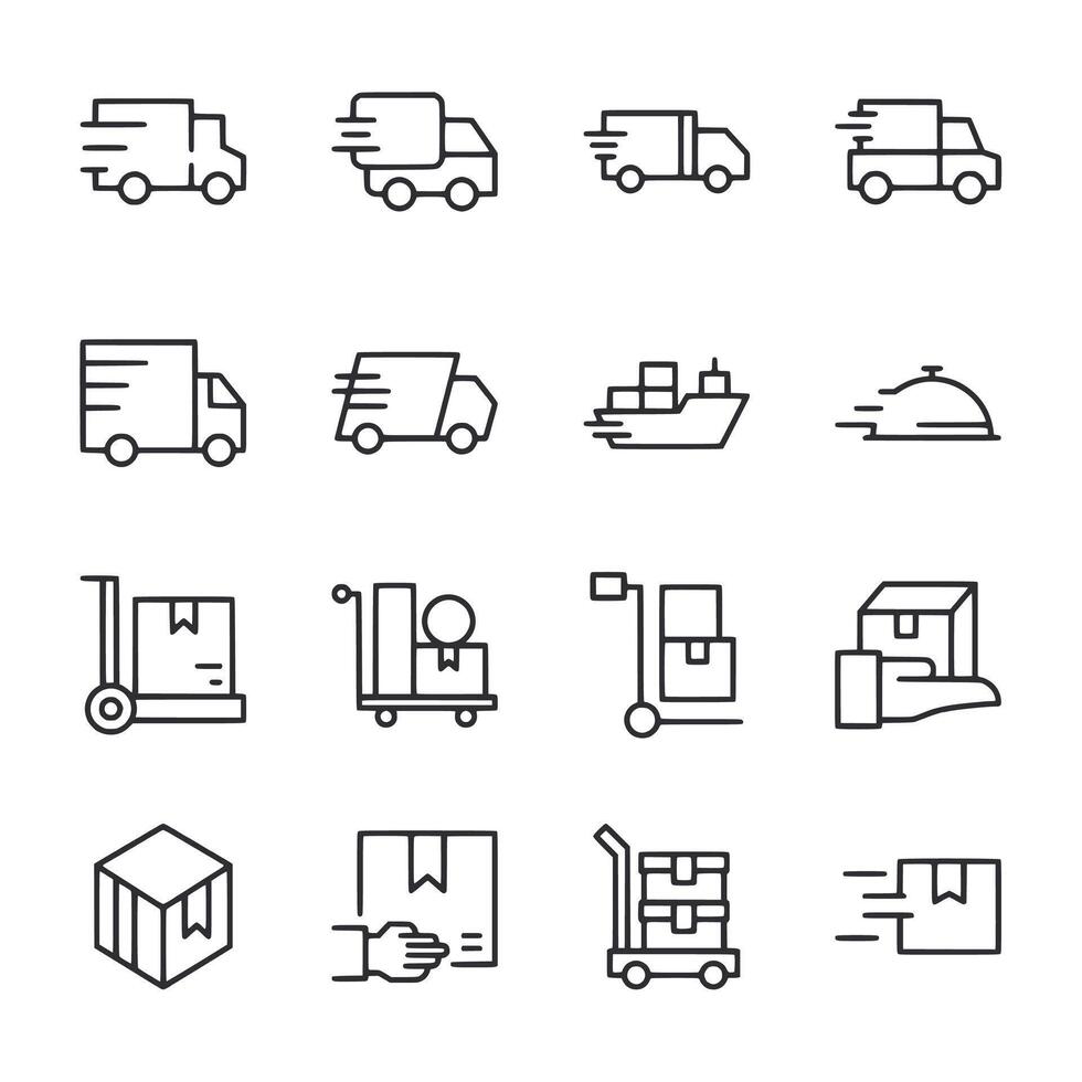 A set of black and white icons for various types of transportation vector