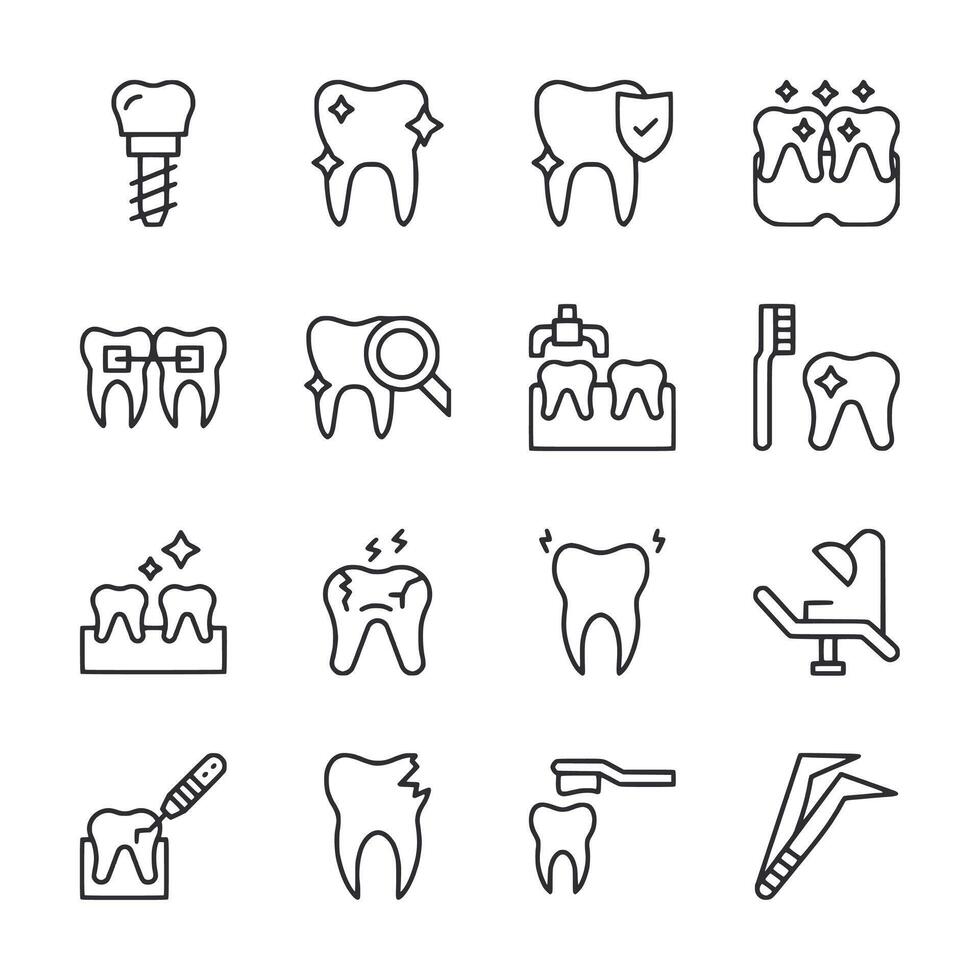 A set of dental icons including a toothbrush, a toothpaste, a toothpaste tube vector