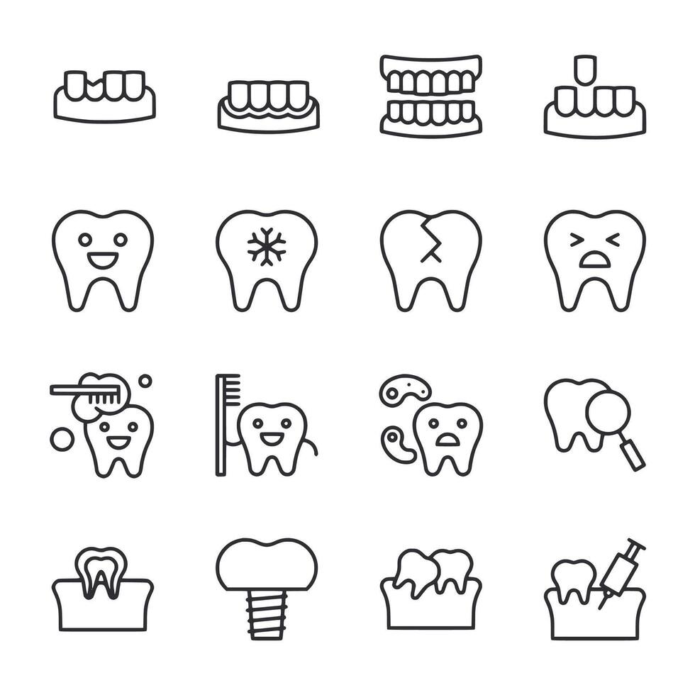 A set of dental icons, including a toothbrush, a toothpaste tube, and a syringe vector