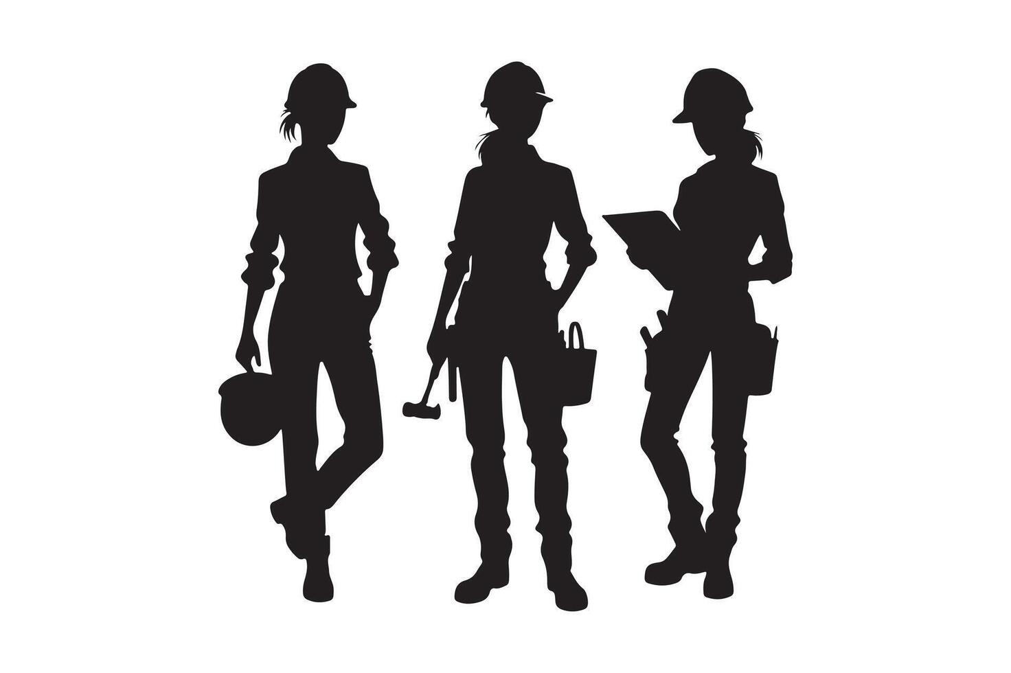Black Silhouette of Builder in Action Design vector