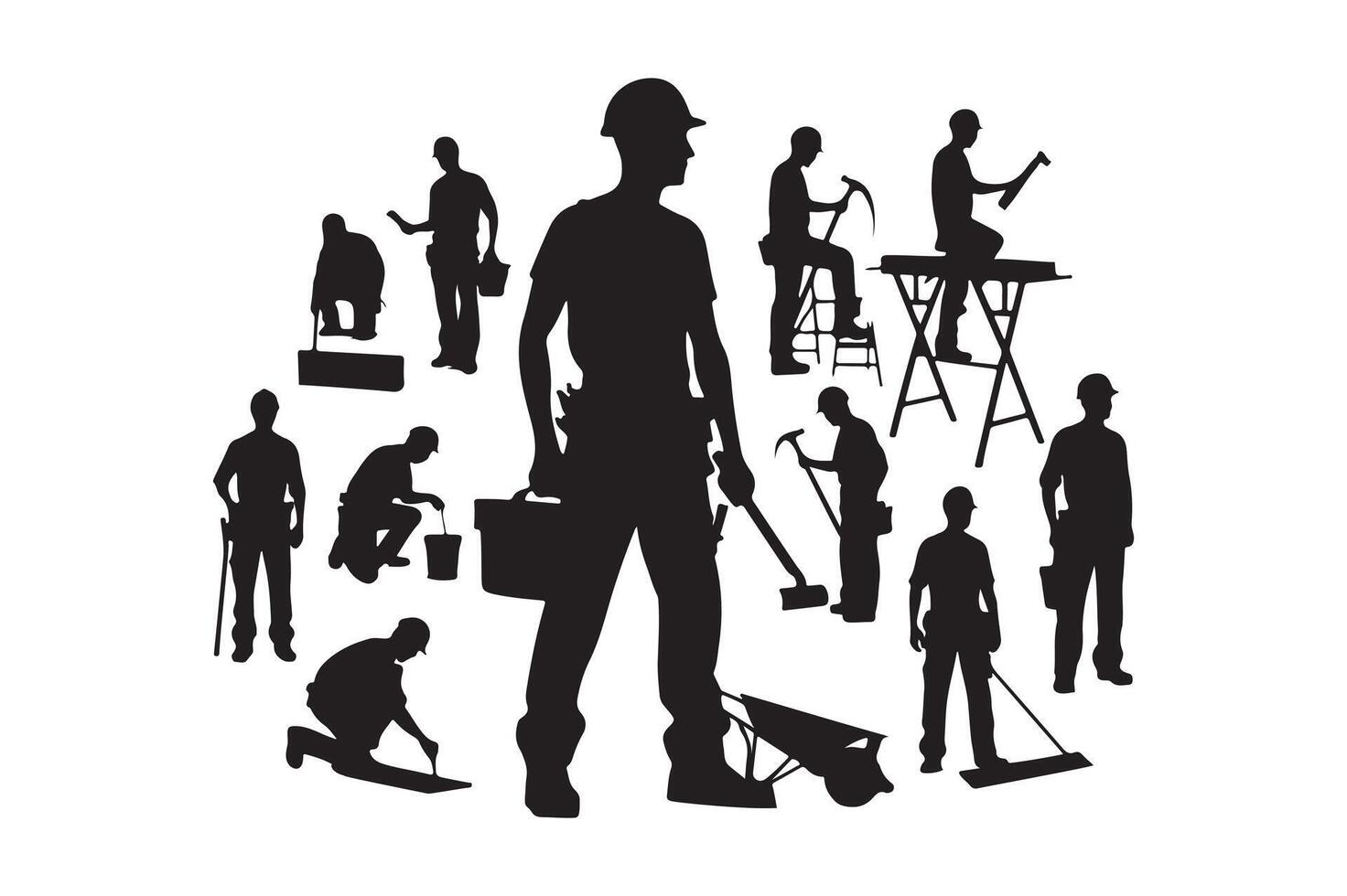 Construction Worker Icon Clean Black Silhouette vector