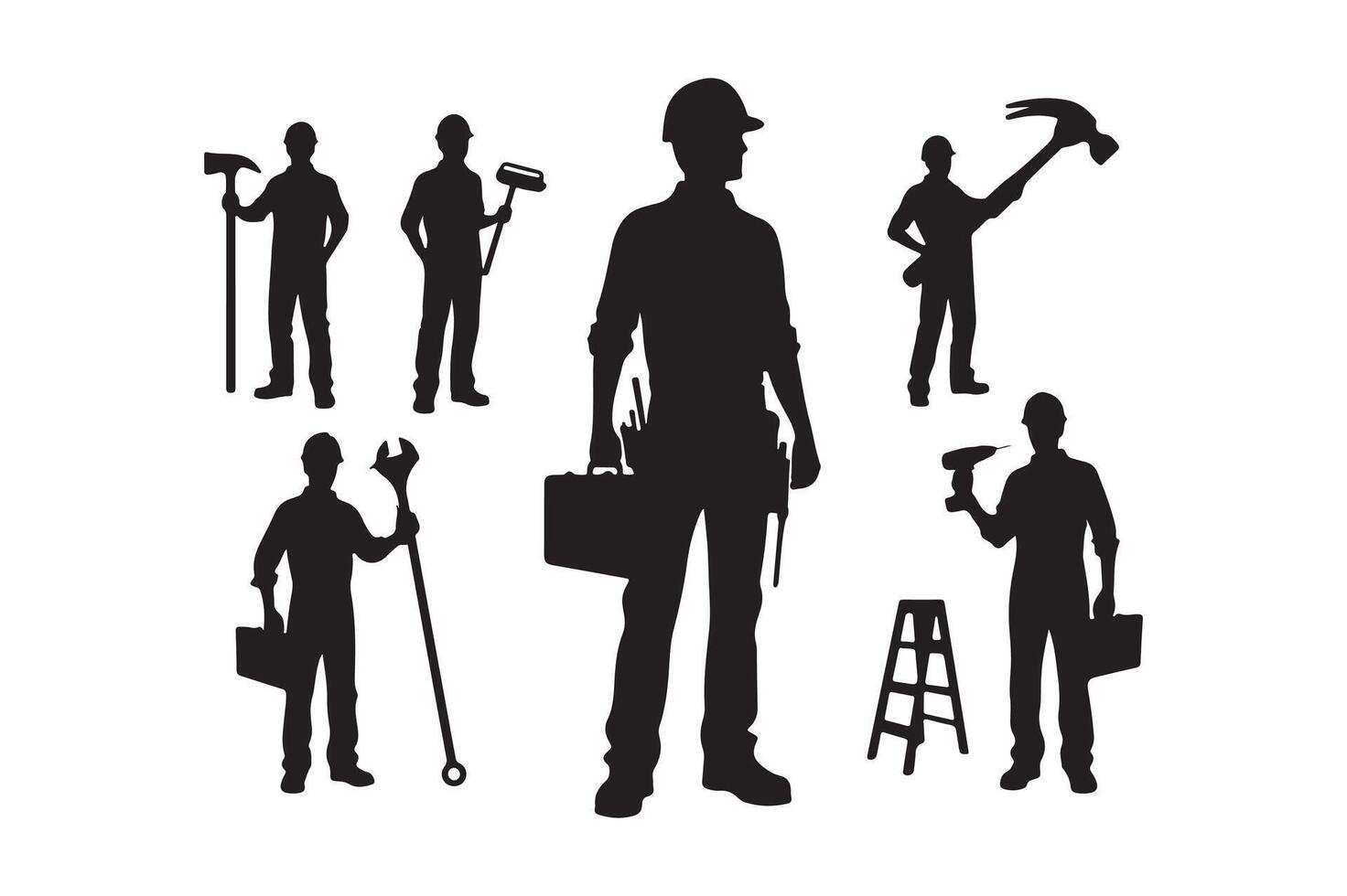 Simple Black Silhouette of Construction Worker Graphic vector
