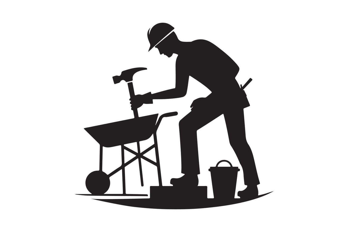 Construction Worker Silhouette Black Illustration vector