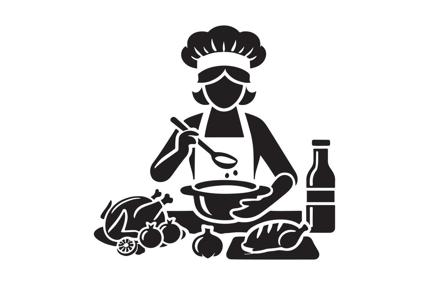 Elegant Chef Cooking Silhouette Minimalist Artwork vector