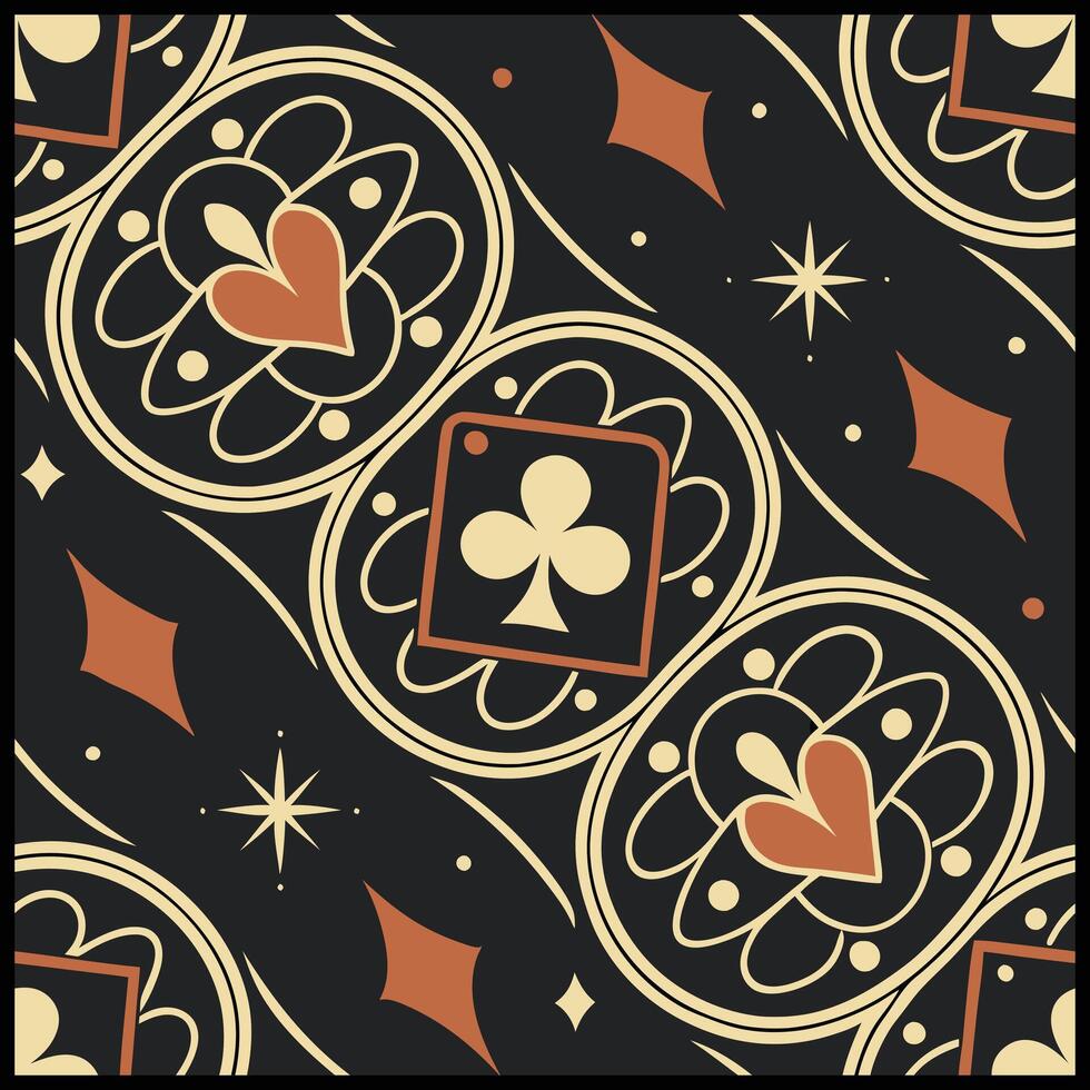 a black and gold pattern with hearts and spades vector