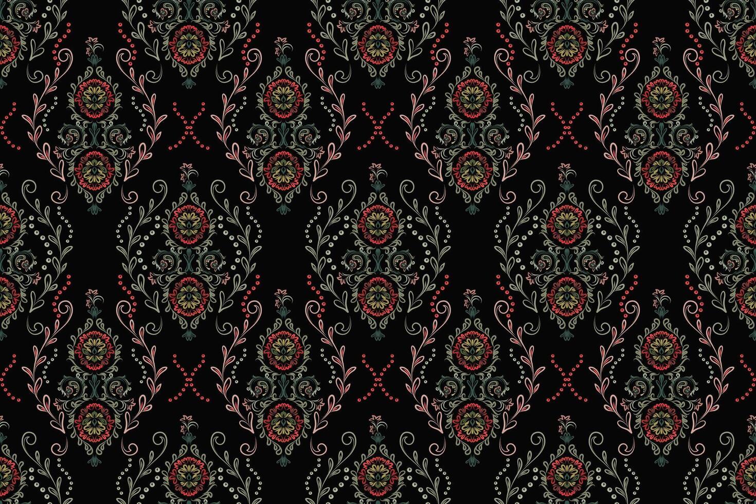 Damask Floral Ikat pattern embroidery border. Ethnic ikat floral Ethnic Indian Pattern Ikat pattern Ethnic Pattern. vector