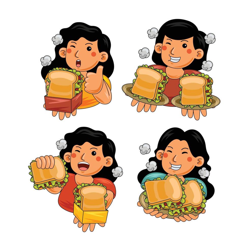 Happy Woman eating Sandwich Fast Food vector