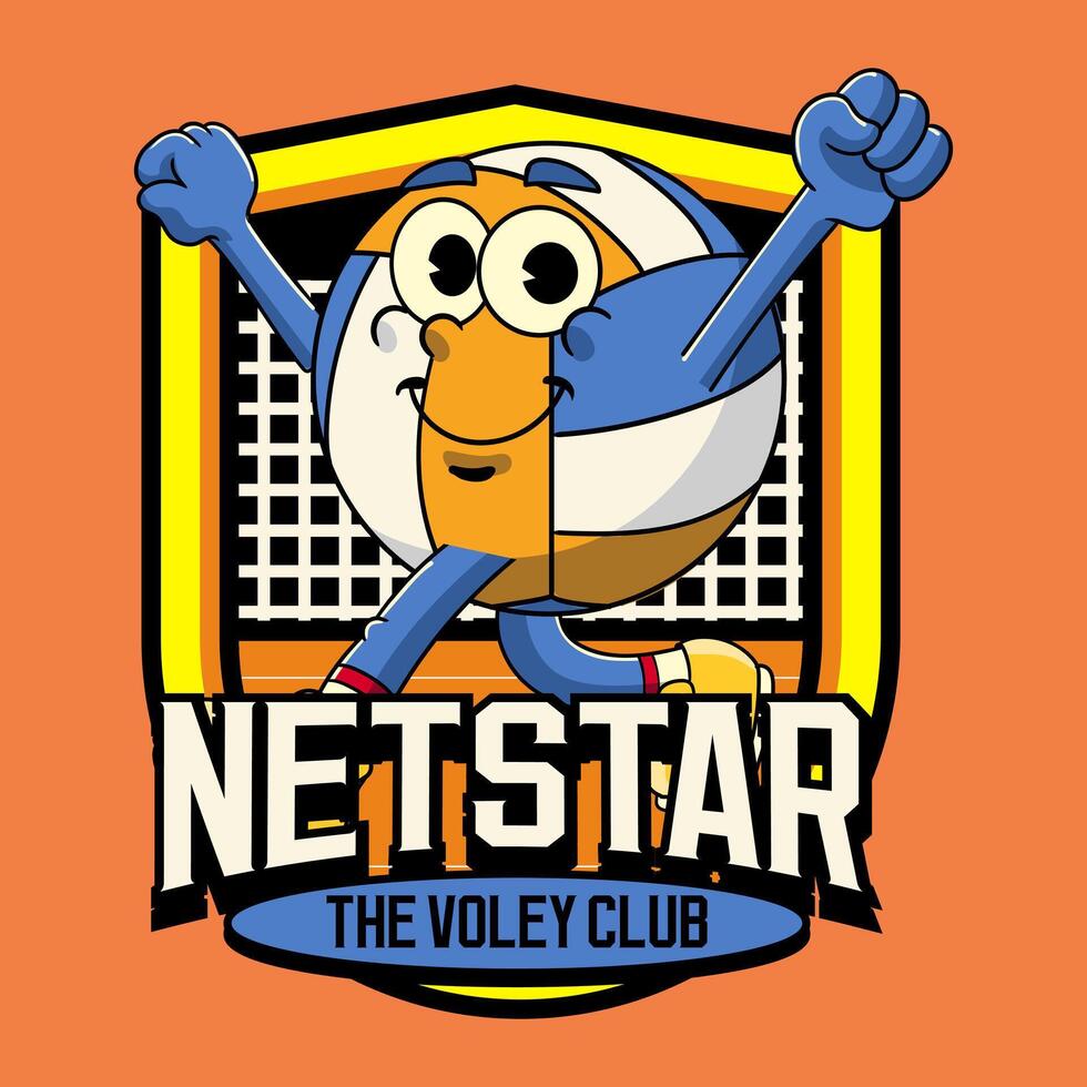 Joyful Volleyball Sport mascot and slogans cartoon character in Retro Style vector