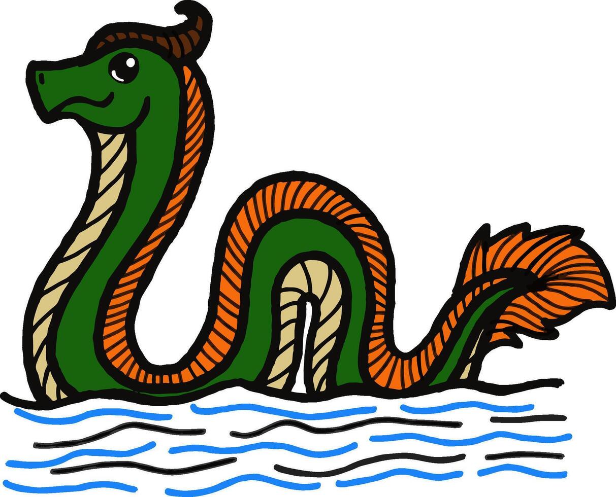 A Sea Serpent Emerges on the Water's Surface from the Side vector