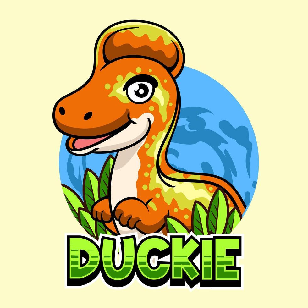 Cute Corythosaurus Dinosaur Character Mascot in Cartoon Illustration Design vector