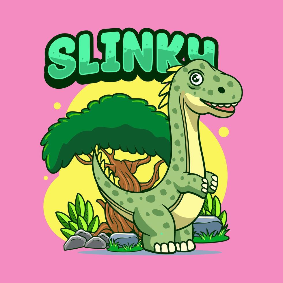 Sauropod Dinosaur Character Mascot in cartoon Illustration Design for kid, sticker, badge, patch, banner, greeting card vector