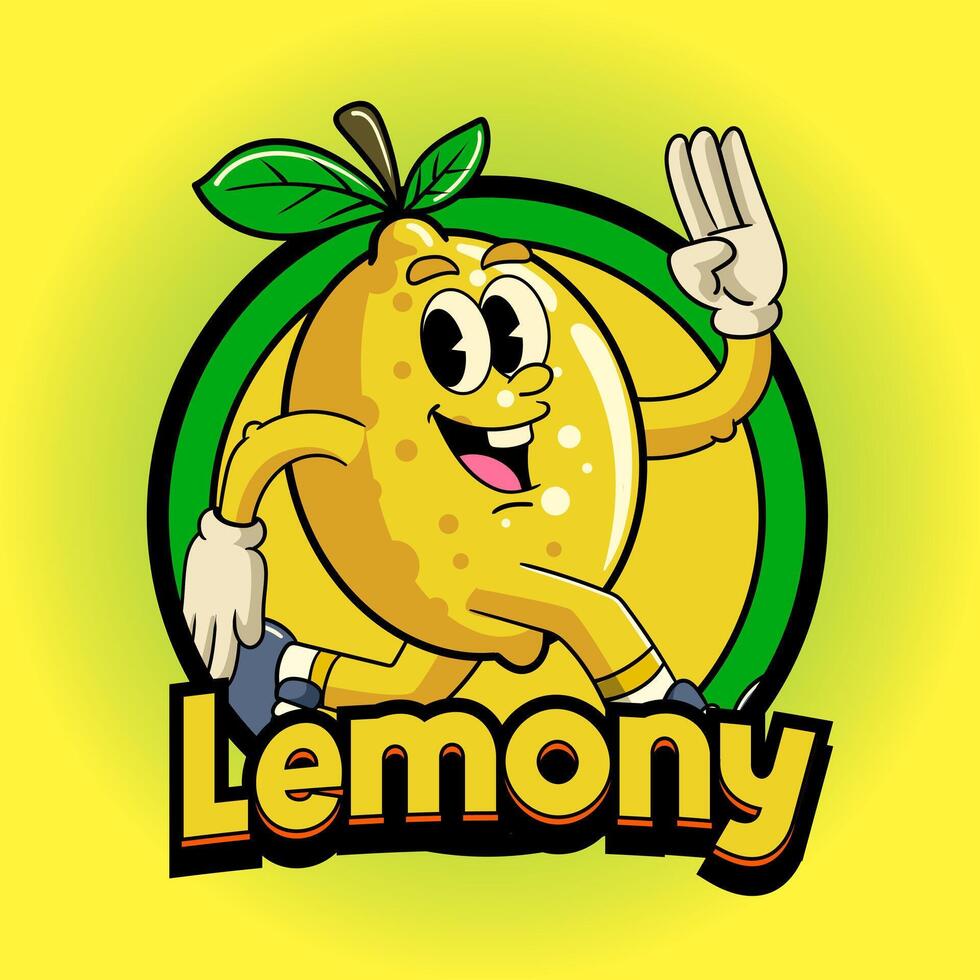 Cute Lemon Tropical Summer Vibes Cartoon Character in Retro Vintage Style vector