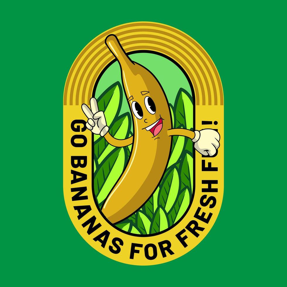 Cute Banana Tropical Summer Vibes Cartoon Character in hippie Style vector
