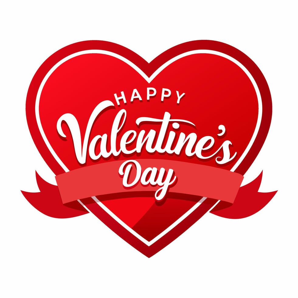Happy Valentines Day Text with Red Color Heart Design vector