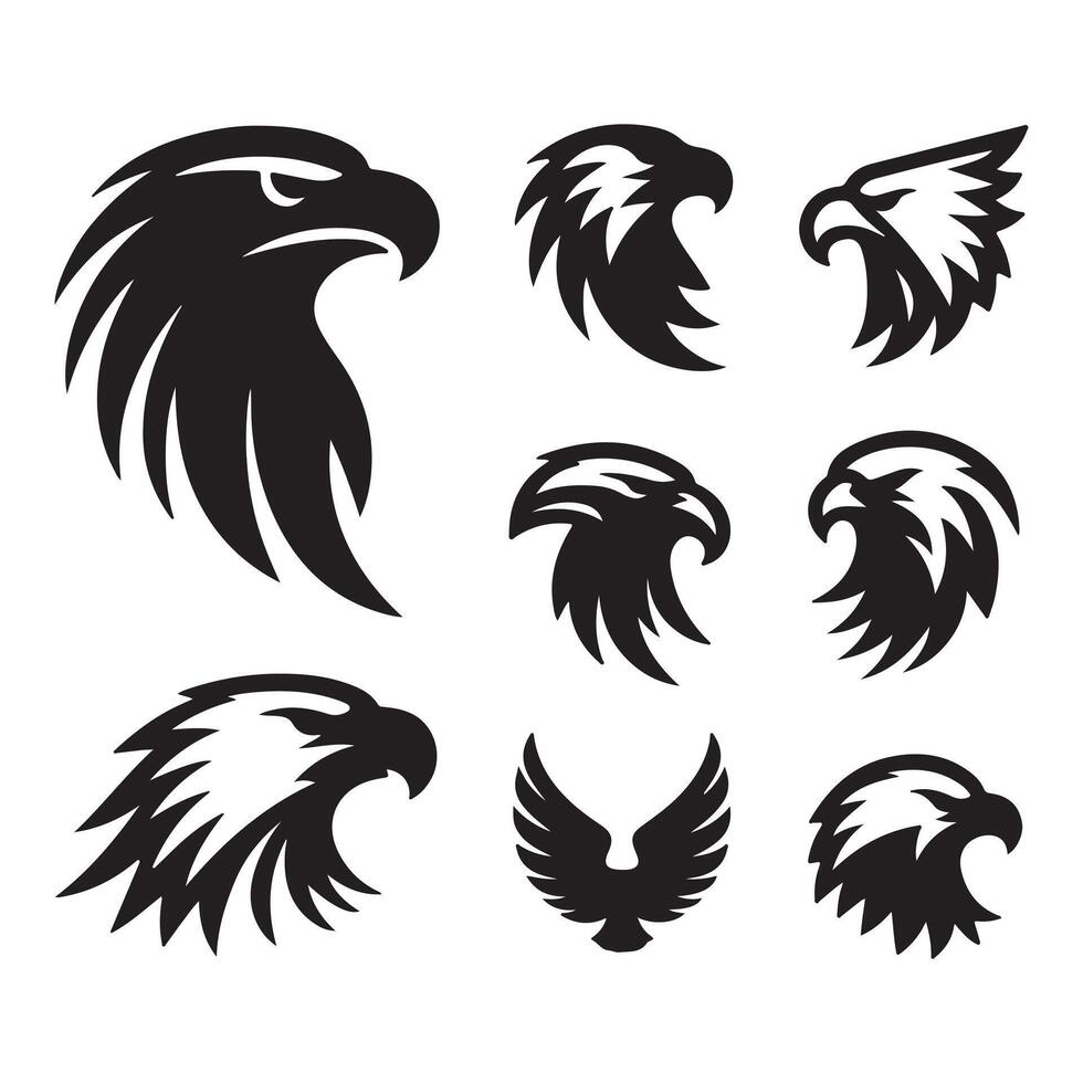 Set of Eagle head silhouettes illustration vector