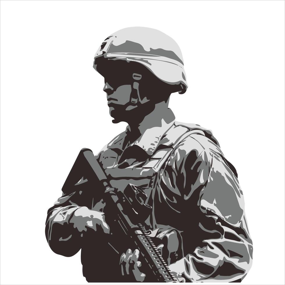 USA soldier silhouette with American in white background for veterans day 11th November vector