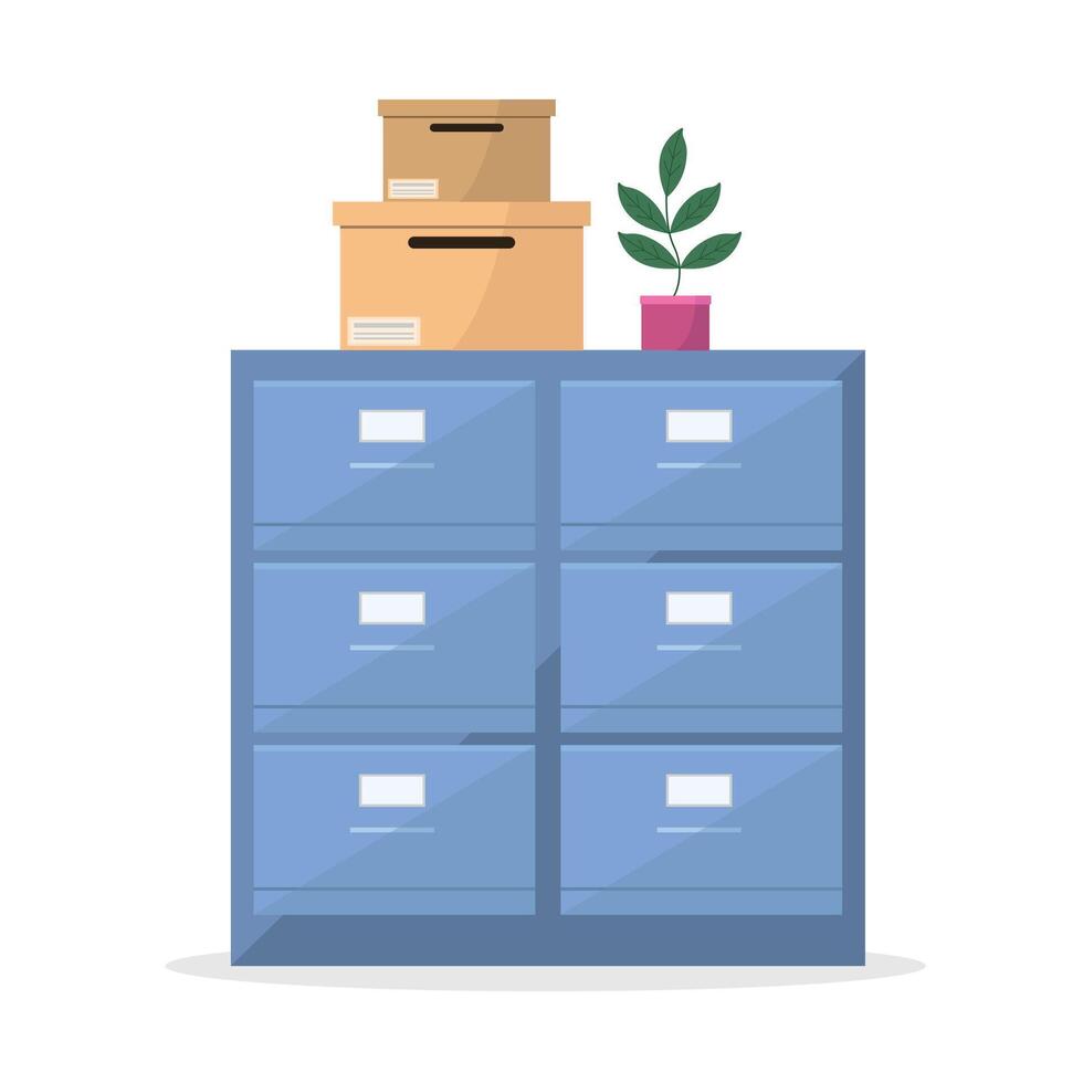 Office cabinet icon with document drawers. Concept of storage, archiving of documents in the office. vector