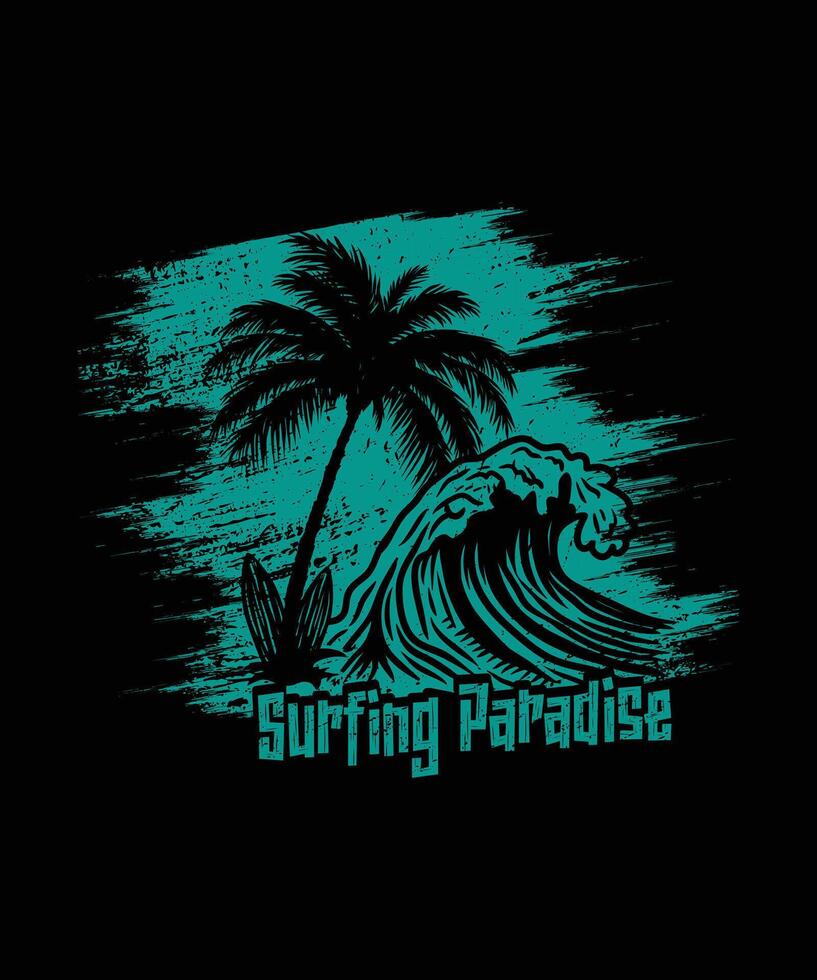 Surfing paradise summer beach t shirt design illustration vector