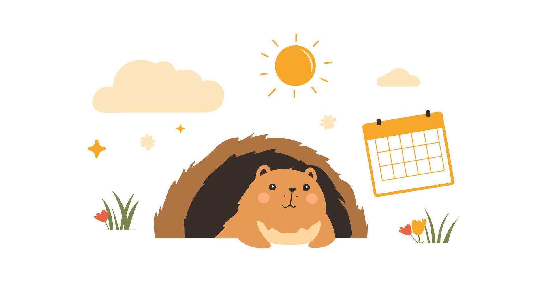 Illustration of a cute groundhog peeking from a burrow on white background vector