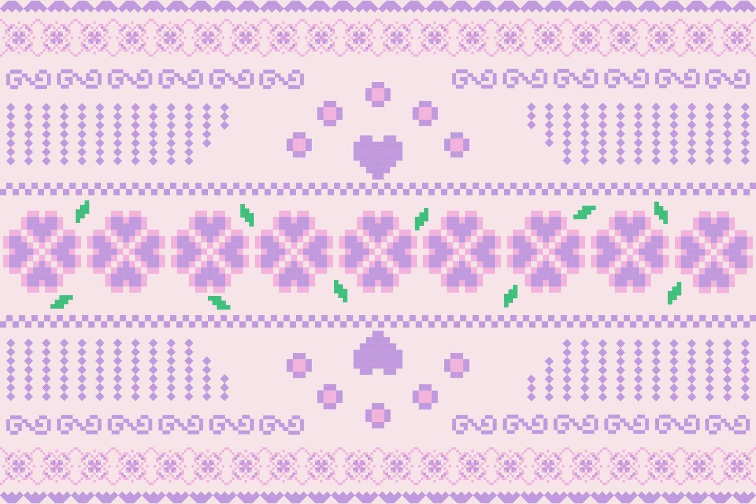 THE UKRAINIAN CROSS STITCH CUTE PURPLE HEART AND FOUR LEAF CLOVER DECORATION vector