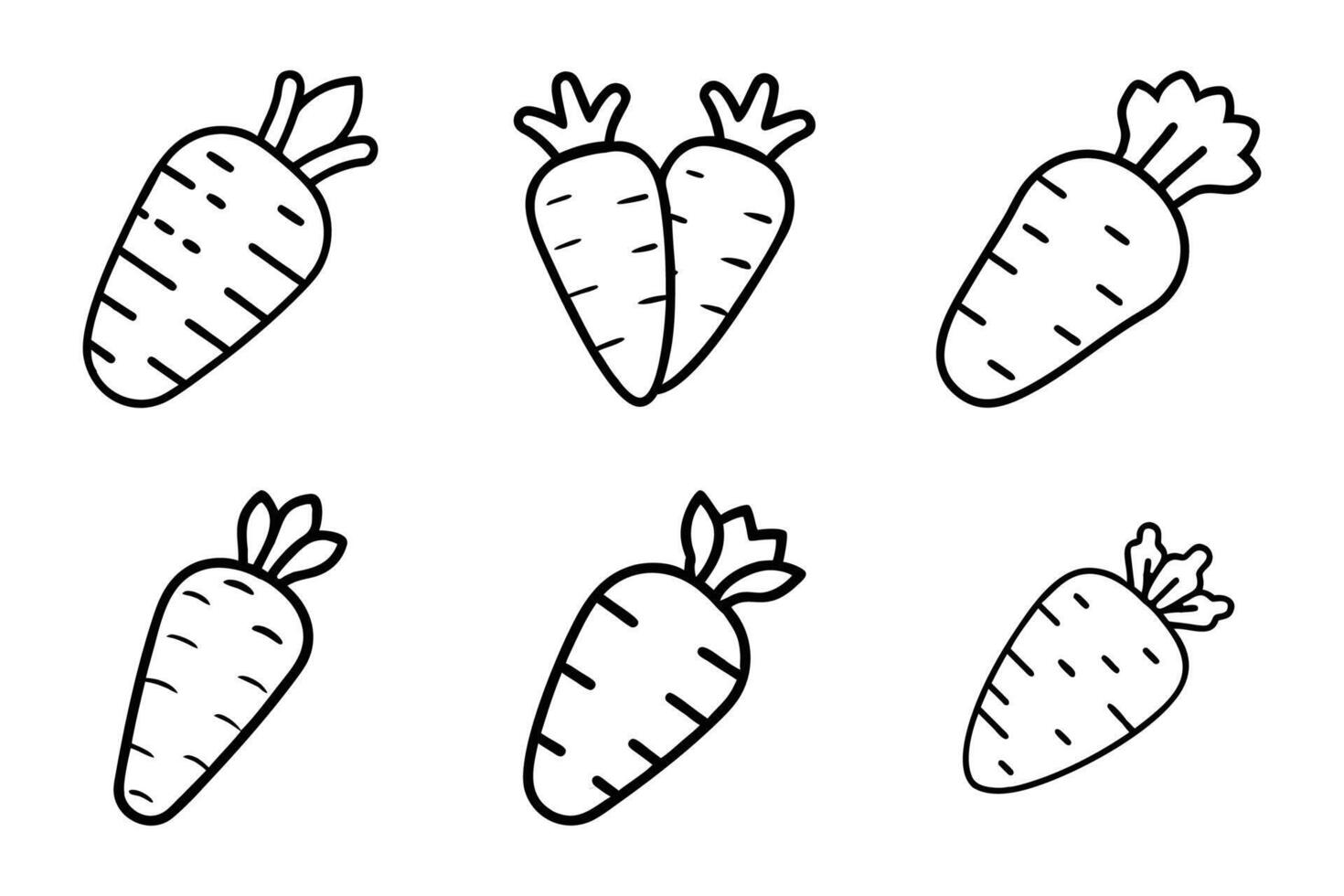 Flat Carrot Icon Set in Outline Illustration vector