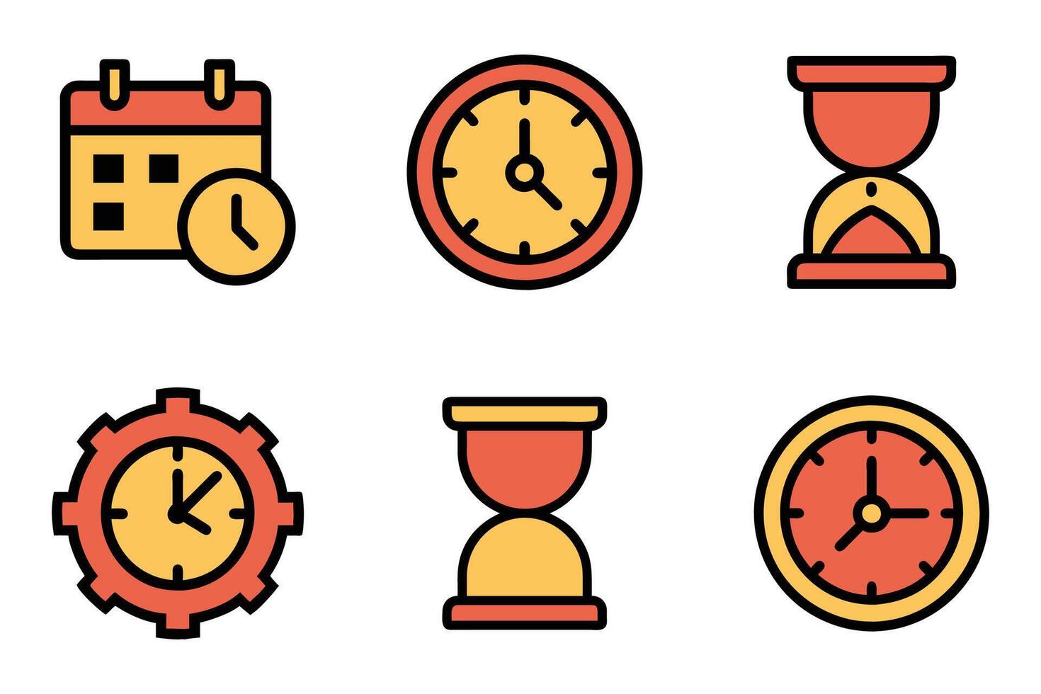 Clock Silhouette and Outline Set in Flat Illustration vector