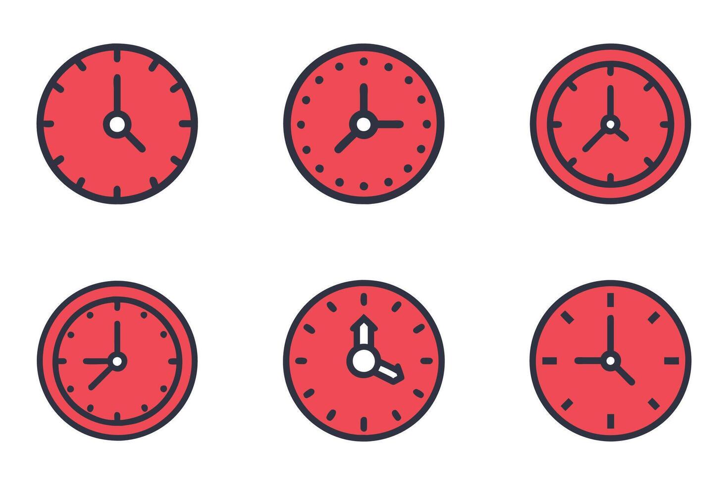 Flat Clock Silhouettes and Outline for Design vector