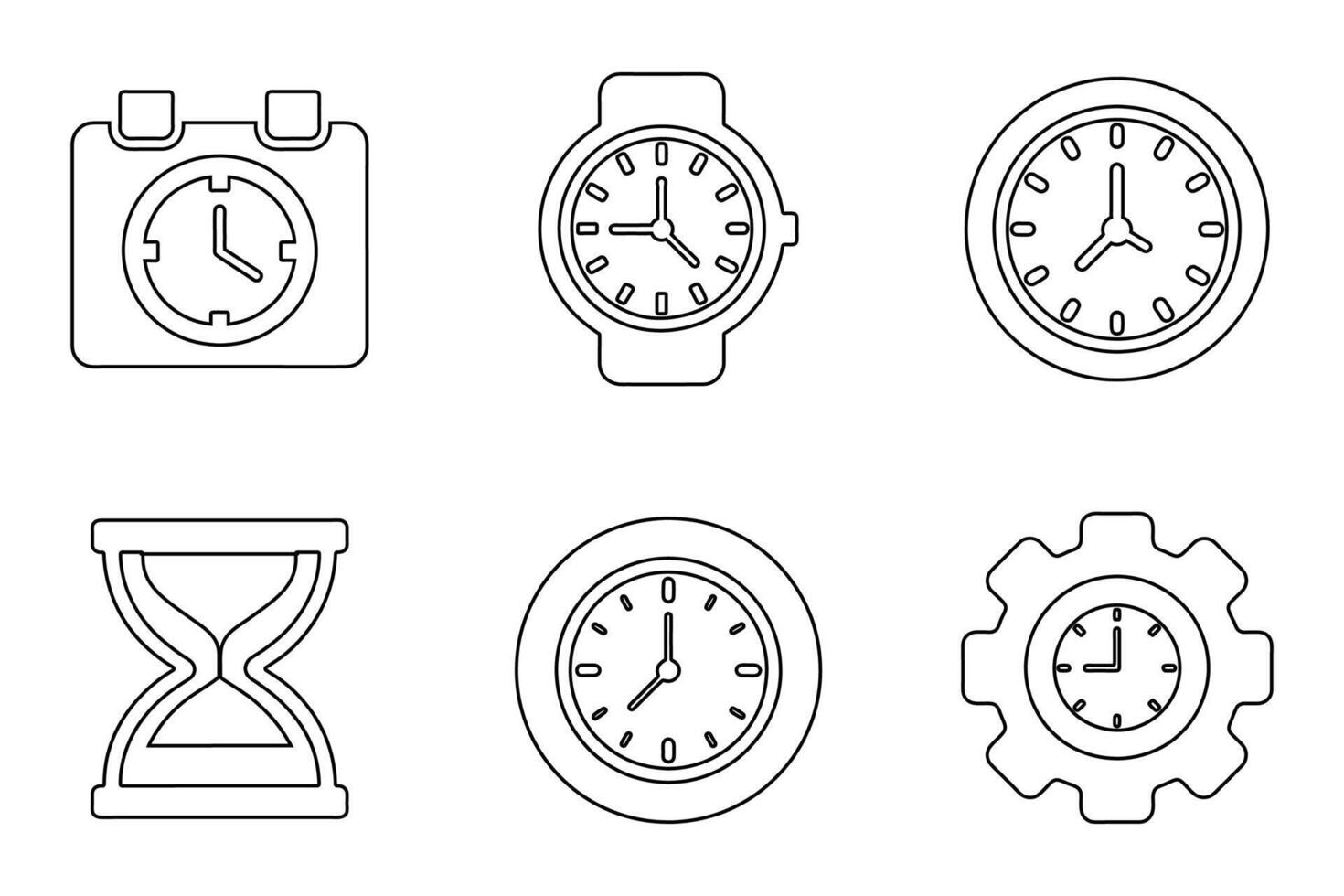 Isolated Time Clock Silhouettes in Flat Design vector
