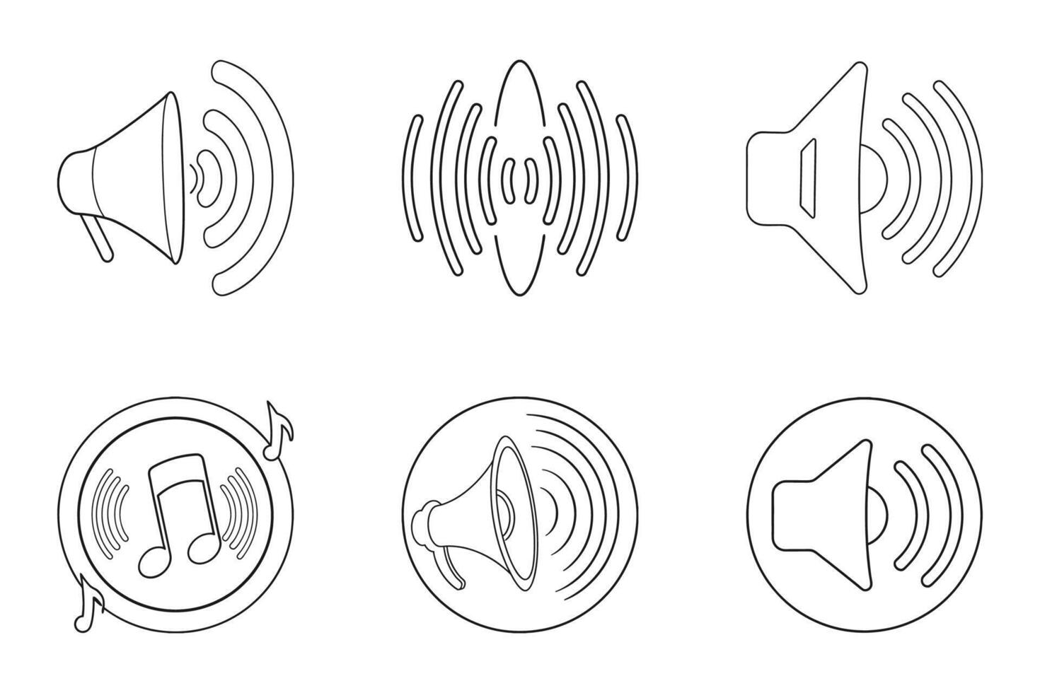 Sound Icon Set in Outline Silhouette Style vector